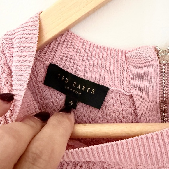 Ted Baker Pink and Navy ribbed Midi Dress - Picture 3 of 5